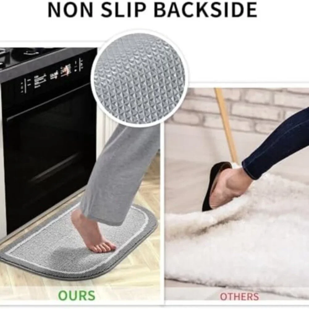 Non Slip Washable, Durable Dirt Resist Half Circle Rug Kitchen Mat 18 x 28 Gray